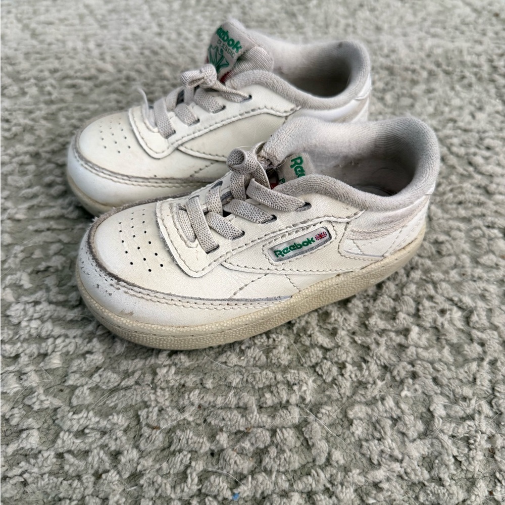 Reebok Kids/Toddler White Leather Sneakers with Green Logo